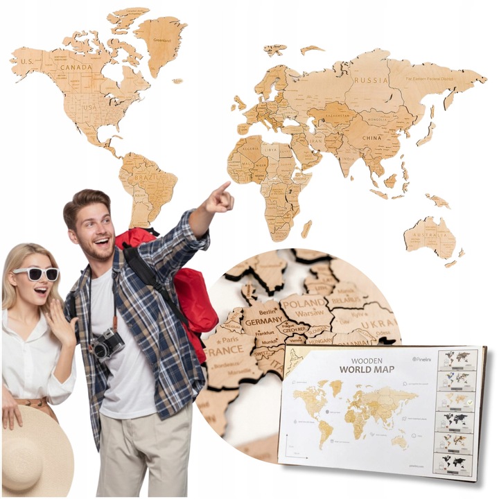 Puzzle Mapa 3D XXL Naturala din Lemn, Oh Art!, 181x100cm, decorativa pentru perete