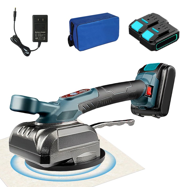 Masina cu Ventuza Pentru Nivelarea Placilor Ceramice IDAMAKON 21V 2x acumulator Li-Ion Potrivit Pentru Placi de 30-260 mm Capacitate 100 kg 5 Trepte Vibratii 28000 RPM Pentru Nivelarea Montarea Placilor Gresiei si Faiantei Albastru