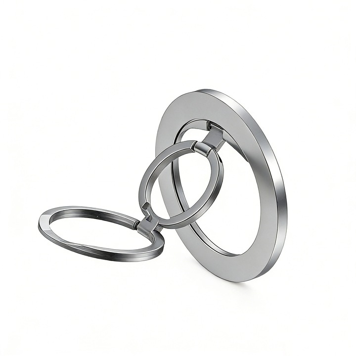 Suport magnetic dublu inel pentru telefon, ZGGZERG, cu inel rotativ reglabil 360°. Compatibil cu MagSafe iPhone, Samsung, LG si alte telefoane cu incarcare wireless (argint)