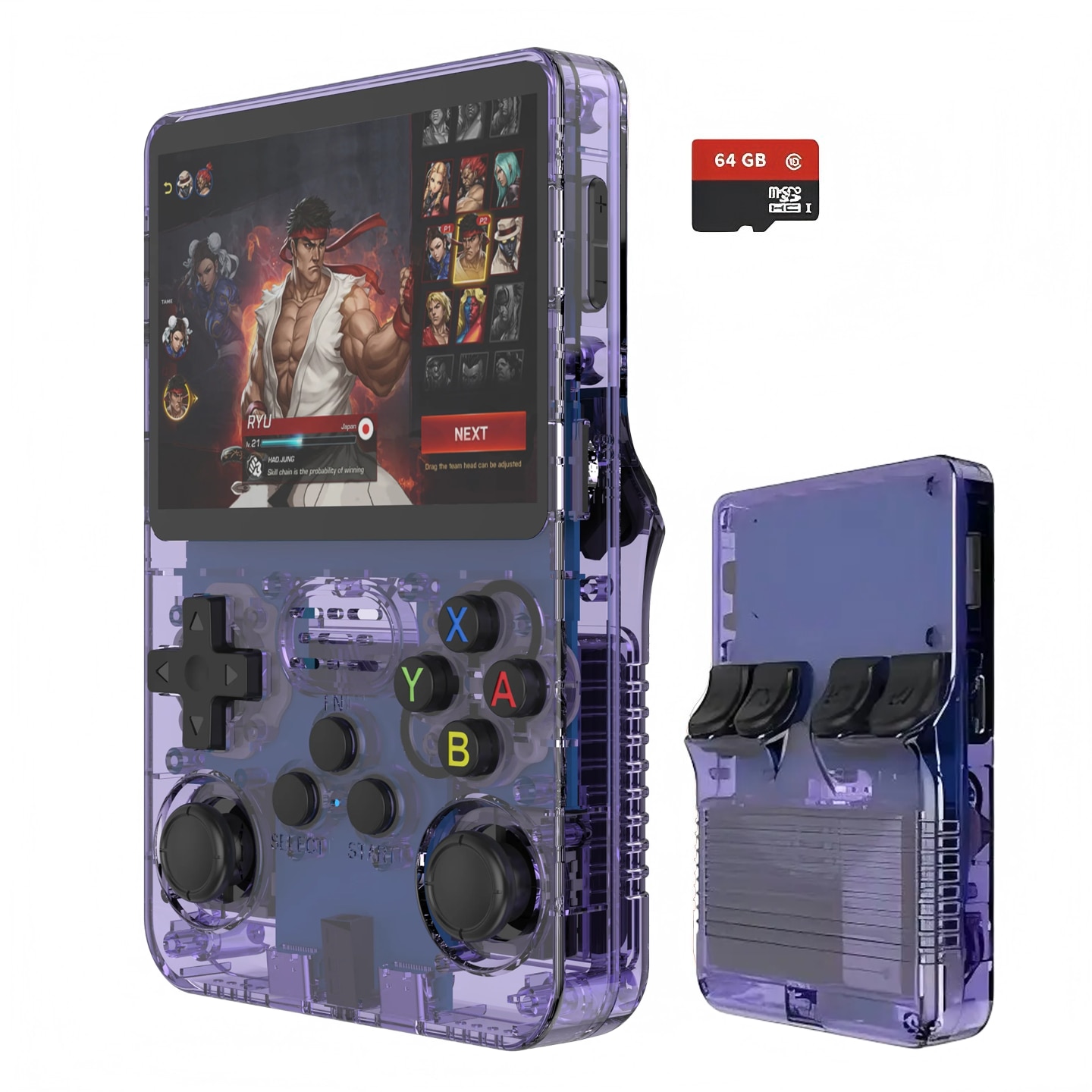Consola retro portabila R36S 64GB cu jocuri, 15000 jocuri, ArkOS 2.0, IPS LCD 3.5" 640x480, CPU RK3326, GPU MALI-G31MP2, 1GB DDR3L, Emulator N64 PSP PS1 PlayStation Sega