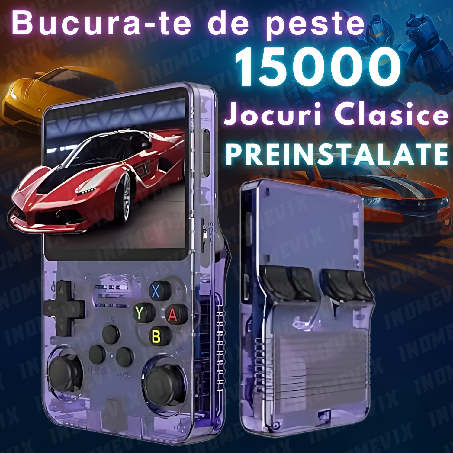 Consola retro portabila R36S 64GB cu jocuri, 15000 jocuri, ArkOS 2.0, IPS LCD 3.5" 640x480, CPU RK3326, GPU MALI-G31MP2, 1GB DDR3L, Emulator N64 PSP PS1 PlayStation Sega
