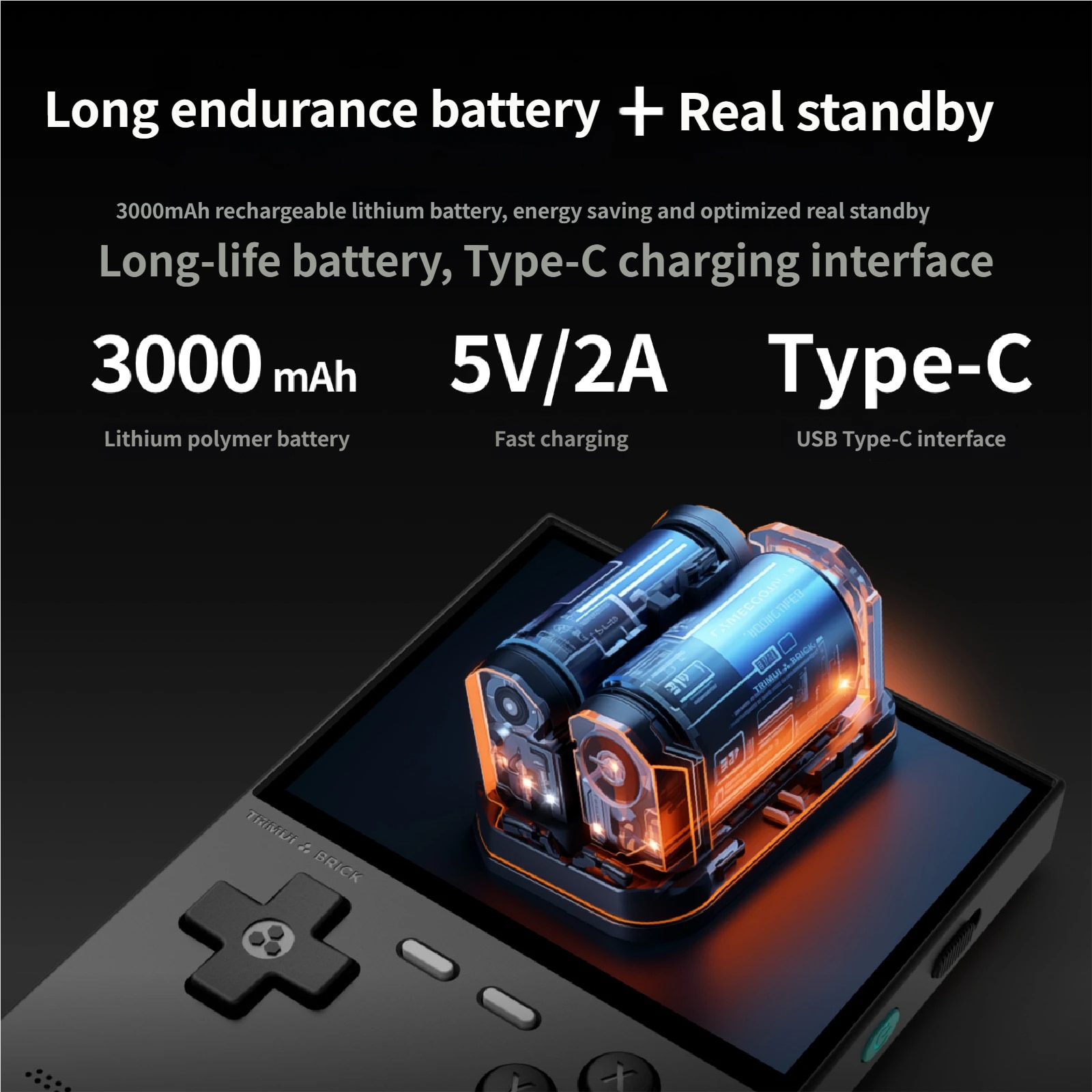 Consola retro portabila TRIMUI Brick cu jocuri, Bluvista®, quad core Cortex-A53 2.0GHz, 1GB RAM, IPS LCD 3.2" 1024x768 4:3, acumulator 3000 mAh, WiFi, Bluetooth, Negru