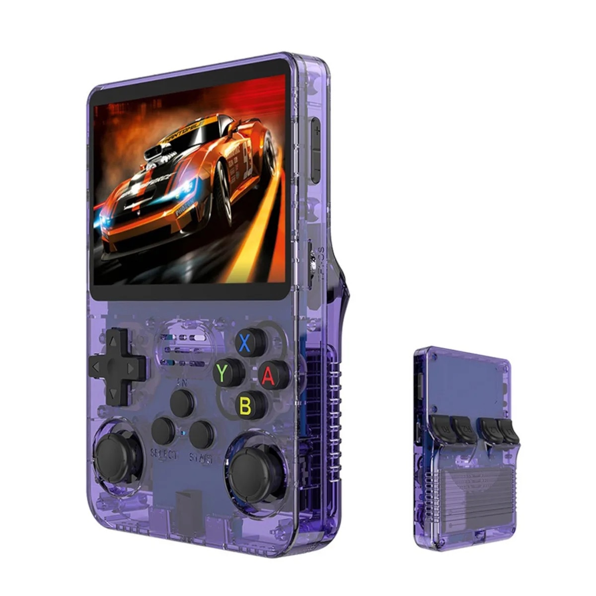 Consolă Retro Portabilă R36S, Quad Core Cortex-A53, 64GB, Ecran IPS 3.5", Mov Transparent
