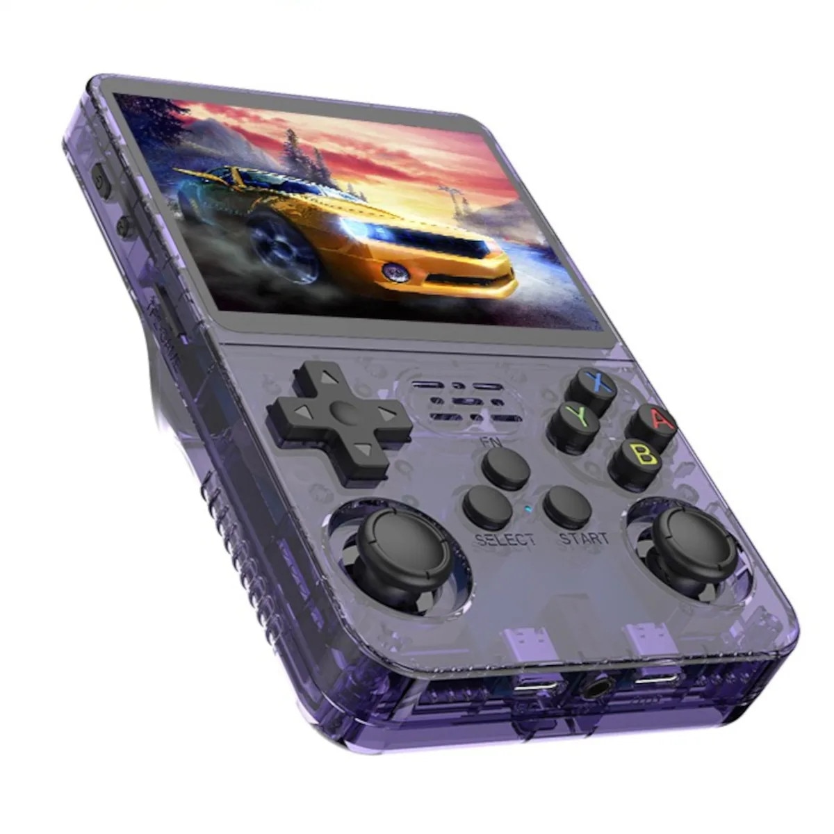 Consolă Retro Portabilă R36S, Quad Core Cortex-A53, 64GB, Ecran IPS 3.5", Mov Transparent