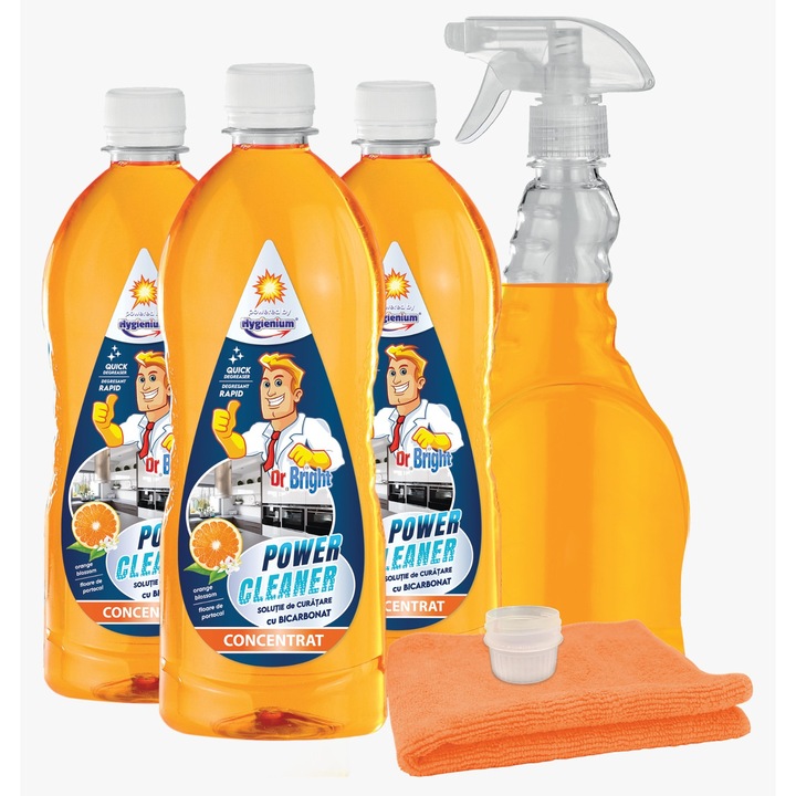 Set 3 x Solutie concentrata Dr Bright by Hygienium cu bicarbonat, parfum floare de portocal 500ml