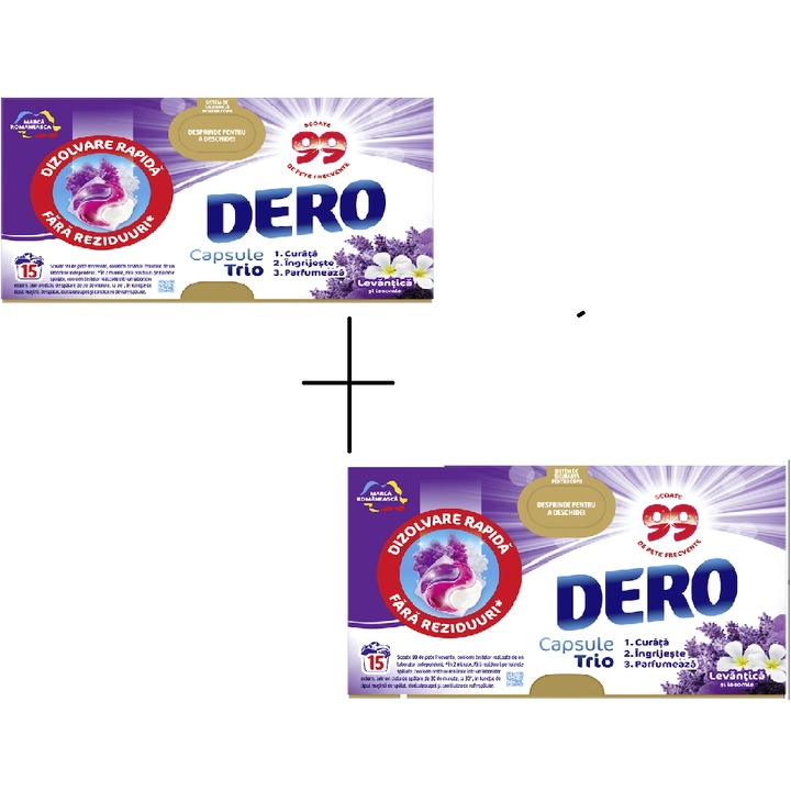 Set 2 Cutii Detergent Dero Capsule, Levantica si Iasomie, 30 spalari