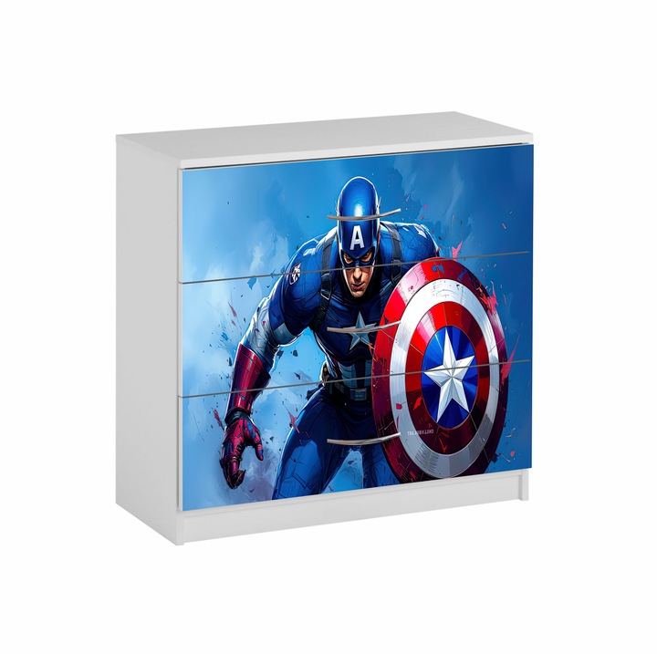 Comoda Patolino, Capitanul America, 3 sertare, multicolor, 60x60x40cm