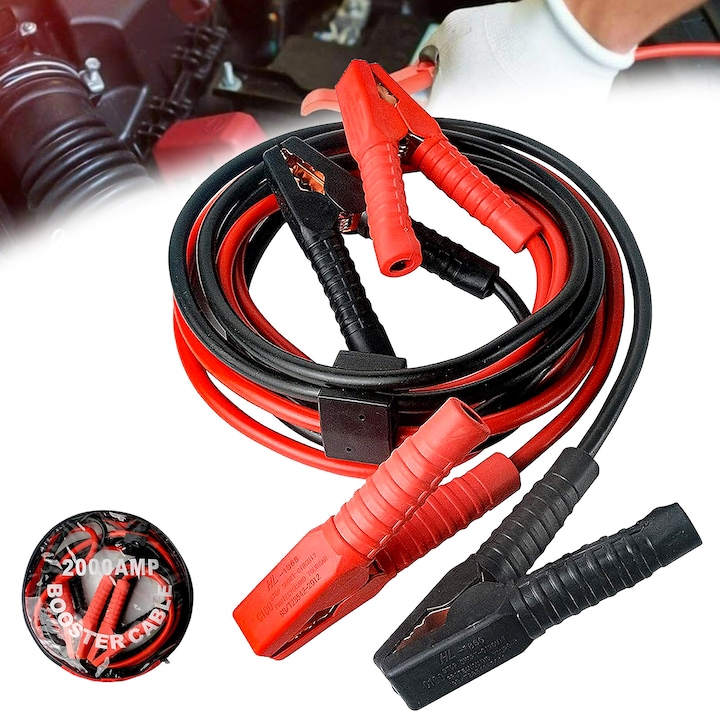 Cabluri pornire auto YOUKUKE®, pana la 2000A, pentru baterii de 12V, 4m, Pentru toate motoarele pe benzina si diesel pana la 9500 cmc
