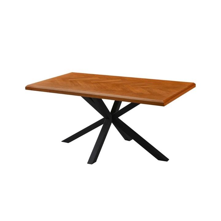 Masa de dining maro 160 cm din MDF furniruit si metal, Doriane