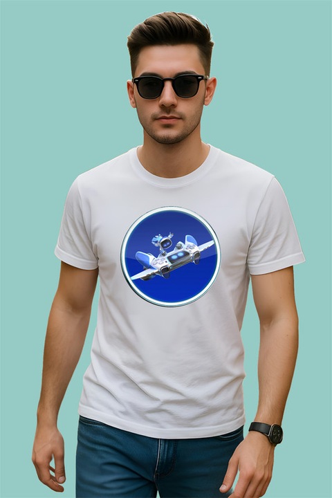 Tricou Barbat Astro Bot nava spatiala din joc, Alb