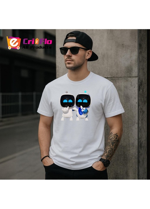 Tricou Barbat Astro Bot personaje apropiati stil prietenie, Alb