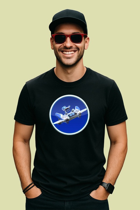 Tricou Barbat Astro Bot nava spatiala din joc, Negru