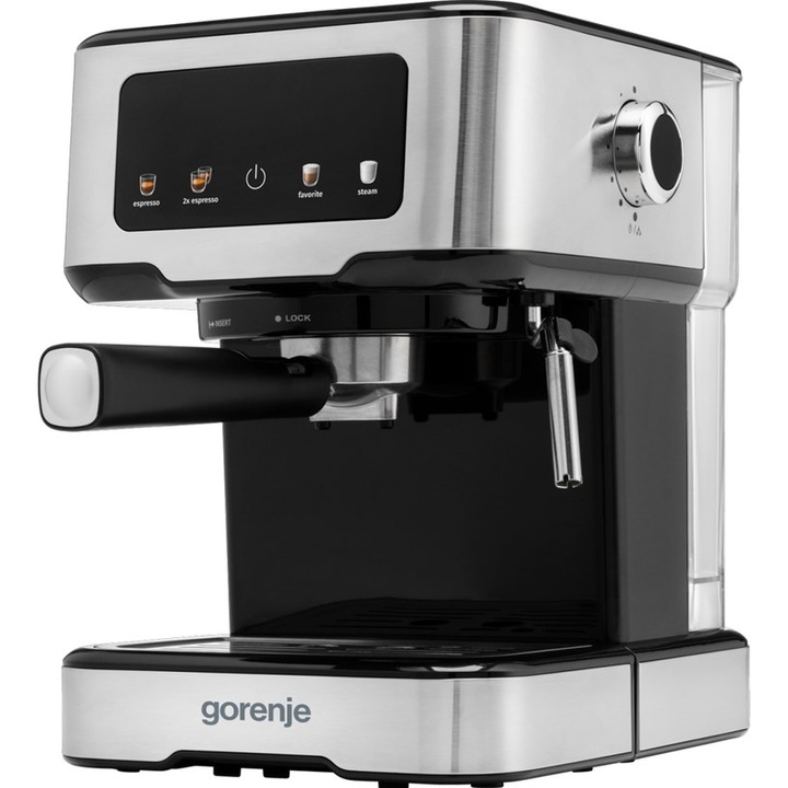 Espressor Manual Gorenje 744796, 1100 W, 15 bar, Touch, Rezervor 1.5 L, Gri