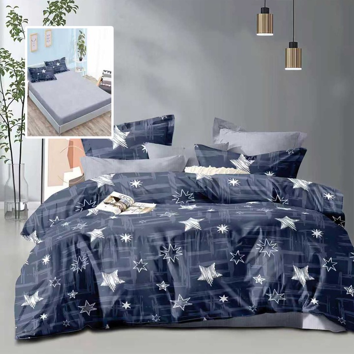 Economy kétszemélyes ágynemű garnitúra, 6 részes, lepedő 180x200 cm, paplanhuzat 200x230 cm, 2 párnahuzat 50x70 és 2 párnahuzat 70x70, Éjszakai táj ECNH8