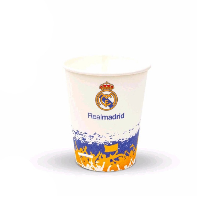Set 8 buc pahare carton alb, albastru, galben, fotbal, PPRM34654