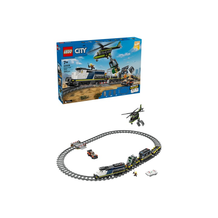 Set de constructie LEGO® City Jaf in trenul politiei 60508, Jucarii pentru Baieti, Tren de Jucarie pentru Jocuri de Actiune, Jucarii pentru Copii, Idee de Cadou pentru Copii