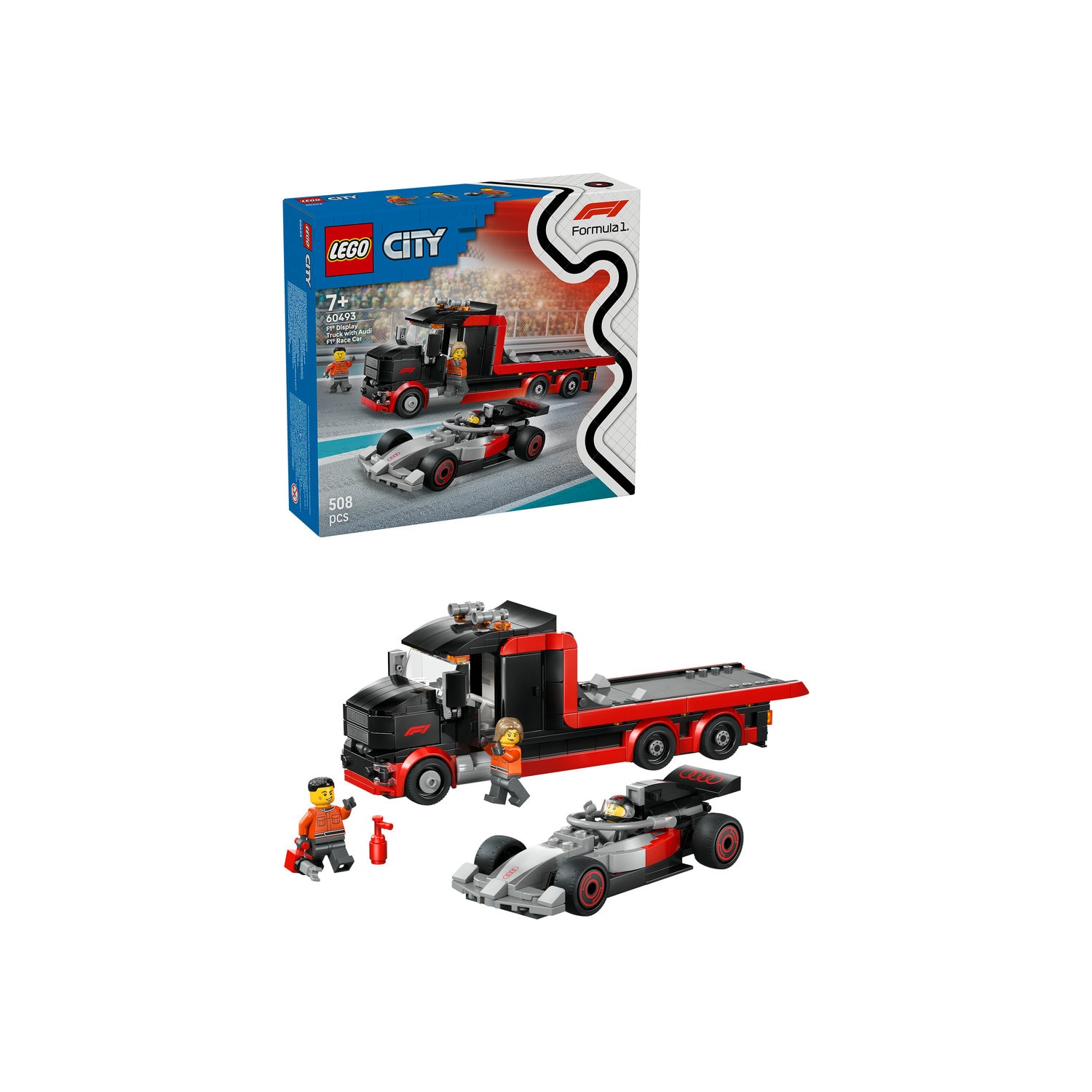 LEGO® City - Camion de prezentare F1® cu masina de curse Audi F1® 60493, 508 piese.