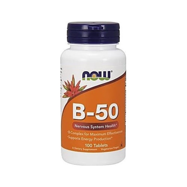 Supliment alimentar Now Foods B-50 Complex Vitamine B 100 tablete, complex complet, contine colina, inozitol