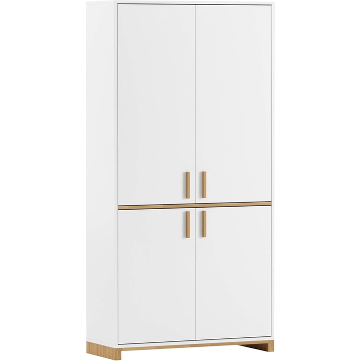 Sifonier, Deerhorn, 4 Uși, Alb cu Elemente din Lemn, 200x100cm