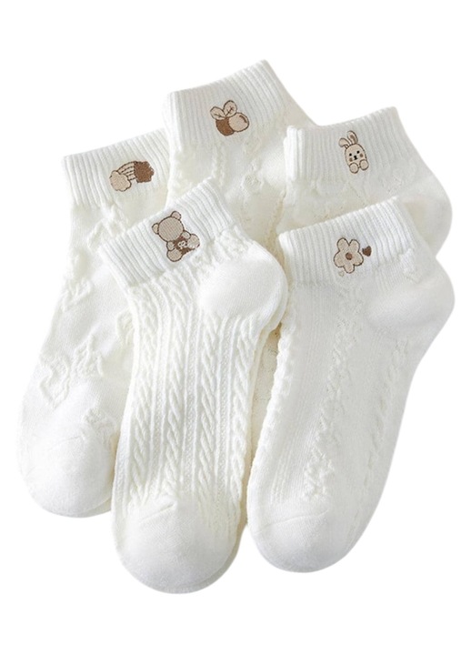 Női fehér zokni, 5 pár szett, változatos figurák, méret 36-39