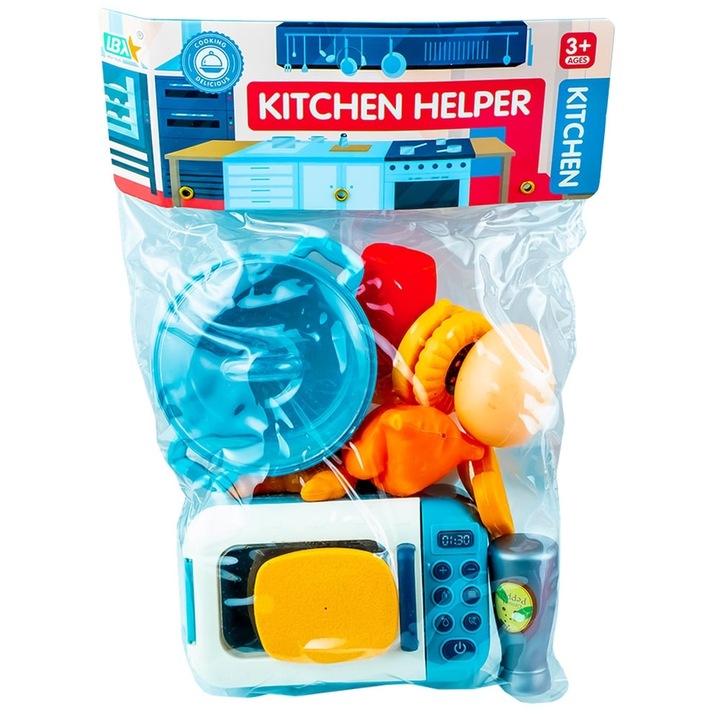 Játékkonyha szett, márka nélküli, mikrohullámú sütővel, eszközökkel, többszínű, gyerekeknek, 21x8.5x27 cm