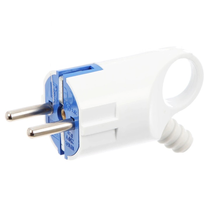 Fisa cu inel, contact de protectie, 10A, alb