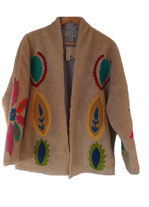 Geaca dama Handmade, poliester/bumbac, broderie florala, multicolor, L INTL