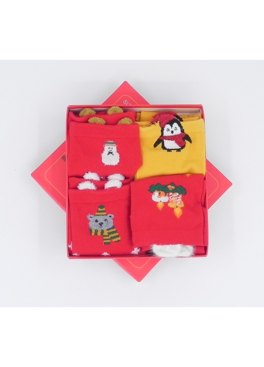 4 pár varrás nélküli zokniszett, XMASS PARTY3, karácsonyi motívumok, többszínű, 36-41-es méret