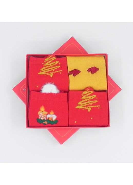 4 pár varrás nélküli zokniszett, XMASS PARTY6, karácsonyi mintákkal, többszínű, méret 36-41