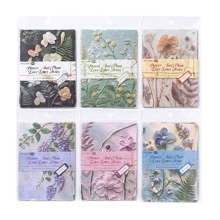 BOMSTOM Vintage kreatív kiegészítő készlet, Esztétikus botanika, 6 dombornyomott virágos stílus, Scrapbookhoz, Naplókhoz, Fotóalbumokhoz, Naptárakhoz, Üdvözlőlapokhoz, többszínű