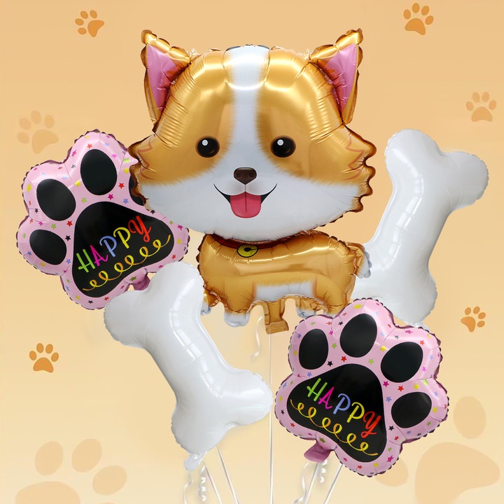 XongSyue 5 bucati baloane dragute cu caini Husky, baloane din folie Mylar cu imprimeu de labe de caine pentru decoratiuni de ziua de nastere Husky, articole pentru petrecerea de ziua de nastere a cainelui