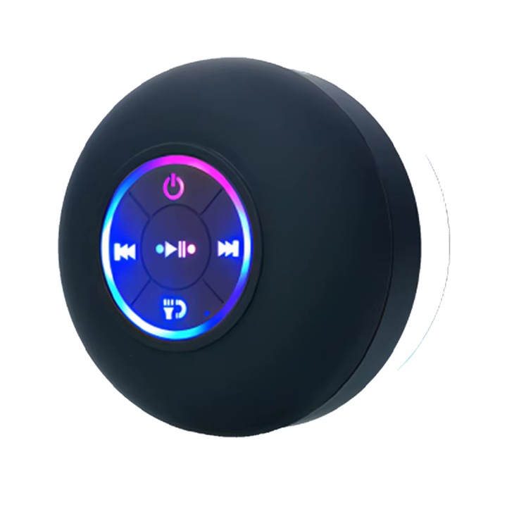 Boxa Portabila Bluetooth Waterproof IPX6 Raviston® pentru Dus si Baie, cu Ventuza, LED RGB, Microfon Integrat, Bass Puternic, Compatibila Android si iOS