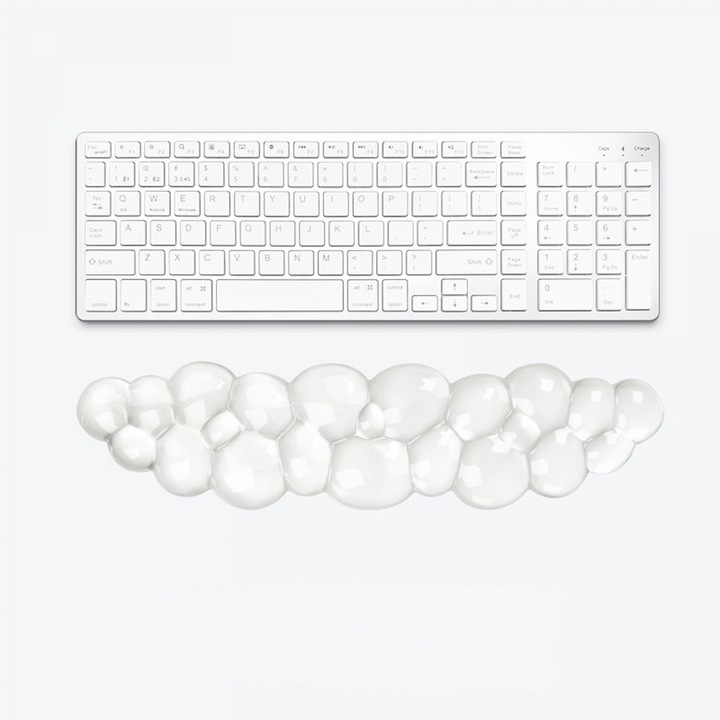 Suport Pentru Incheietura Mainii Pentru Tastatura, Forma De Nor, Ergonomic, Anti-alunecare, Rezistent La Uzura, Usor De Curatat, Pentru Jucatori, Lucratori De Birou, 450 X 80mm, Alb