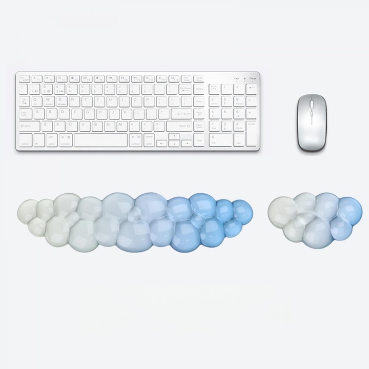 Set 2 Suport Pentru Incheietura, Forma de nor, Ergonomic, Anti-alunecare, Rezistent la uzura, Usor de curatat, Pentru jucatori, lucratori de birou, 450 x 80mm/145 x 80mm, Albastru