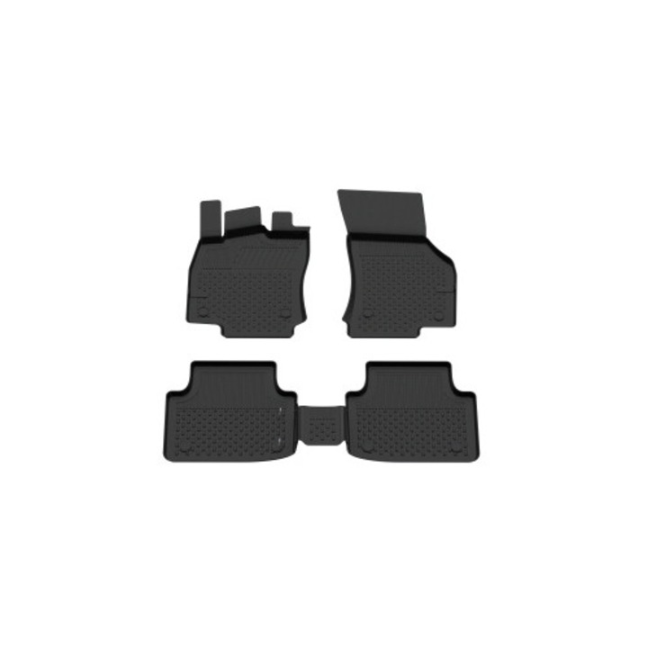 Set covoare auto pentru Volkswagen Passat B8, cauciuc negru, butoni de fixare, design tavita