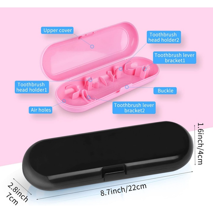 Set 2 etuiuri de voiaj pentru periuta de dinti electrica universala, Lunniquee, negru, roz