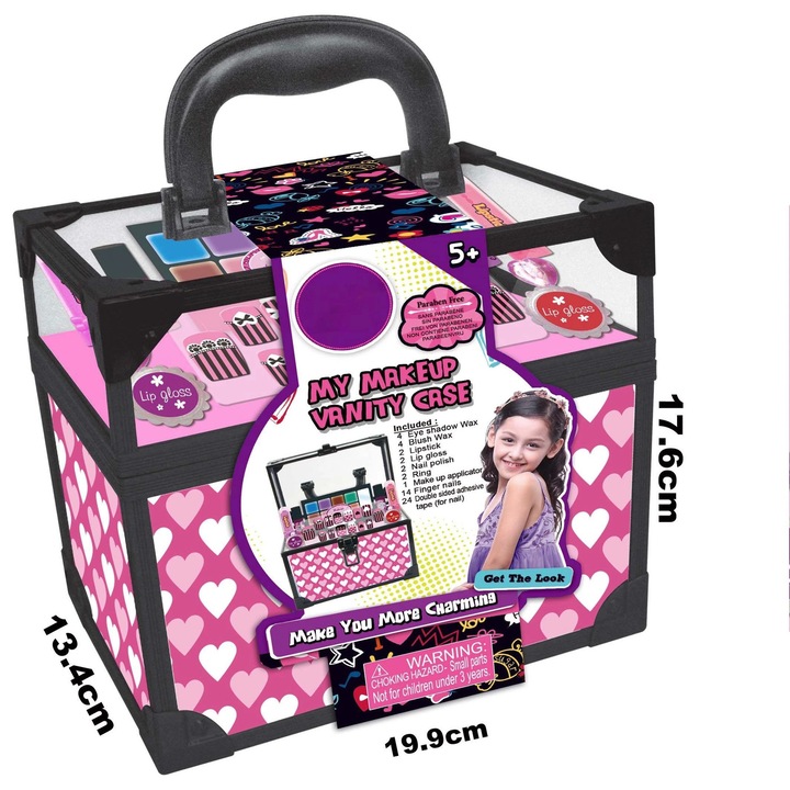 Mamido kozmetikai táska gyerekeknek, rózsaszín, 19,9x13,4x17,6cm, kozmetikai kiegészítőkkel