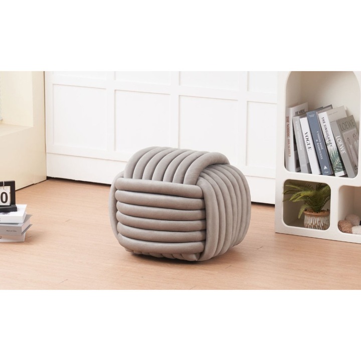 Taburet P030, gri, 50x50x41cm, design modern, tapiterie catifelata