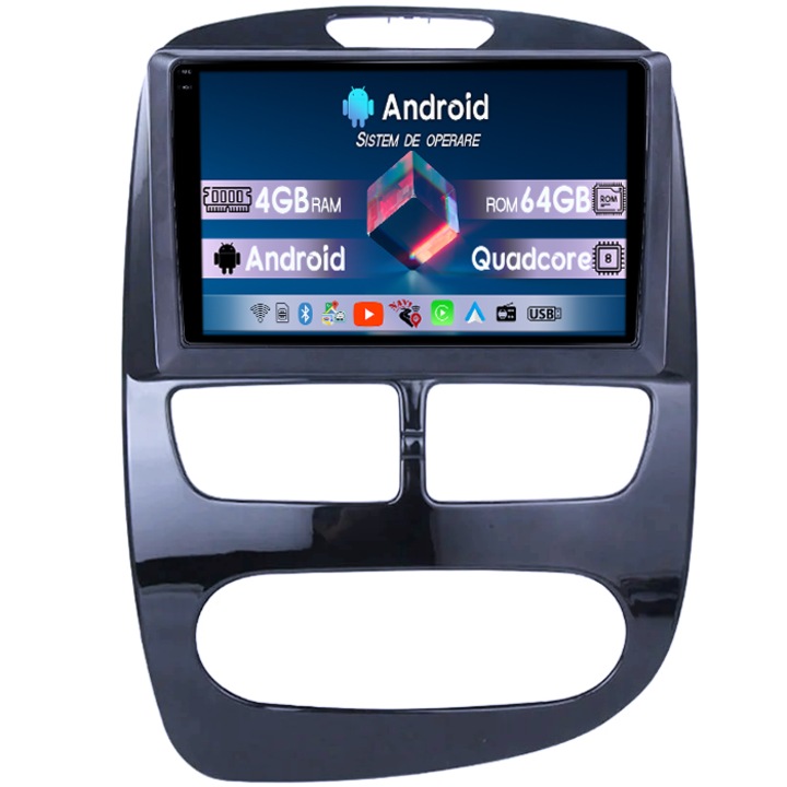 Navigatie dedicata Renault Clio 4 2015, 4GB RAM 64GB ROM, Octacore, Display 10" QLED 1K, Carplay, Android 14, Bluetooth, Magazin Play, Suport Camere AHD