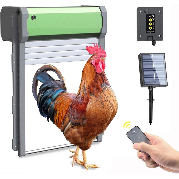 Автоматична врата за кокошарник, Anikers, IP67 водоустойчива, система против прищипване, зелена