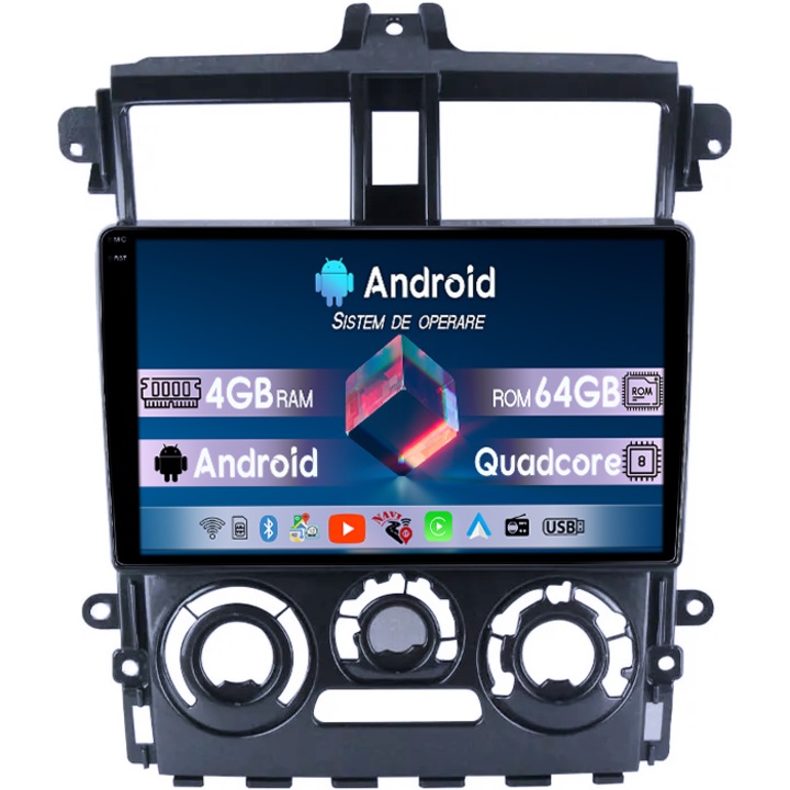 Navigatie dedicata Mitsubishi Colt Plus 2007-2012, 4GB RAM 64GB ROM, Octacore, Display 9" QLED 1K, Carplay, Android 14, Bluetooth, Magazin Play, Suport Camere AHD
