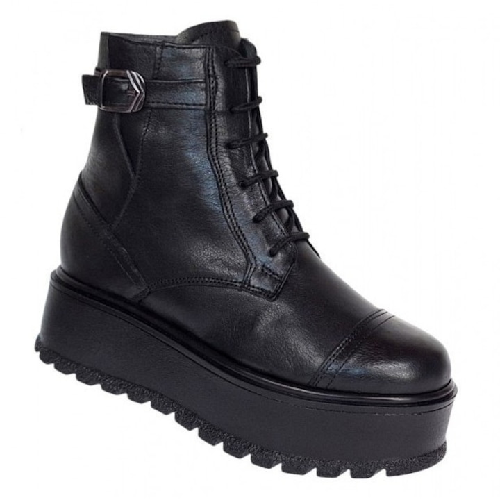 Ghete dama casual din piele naturala imblanite 200760, Negru, 40