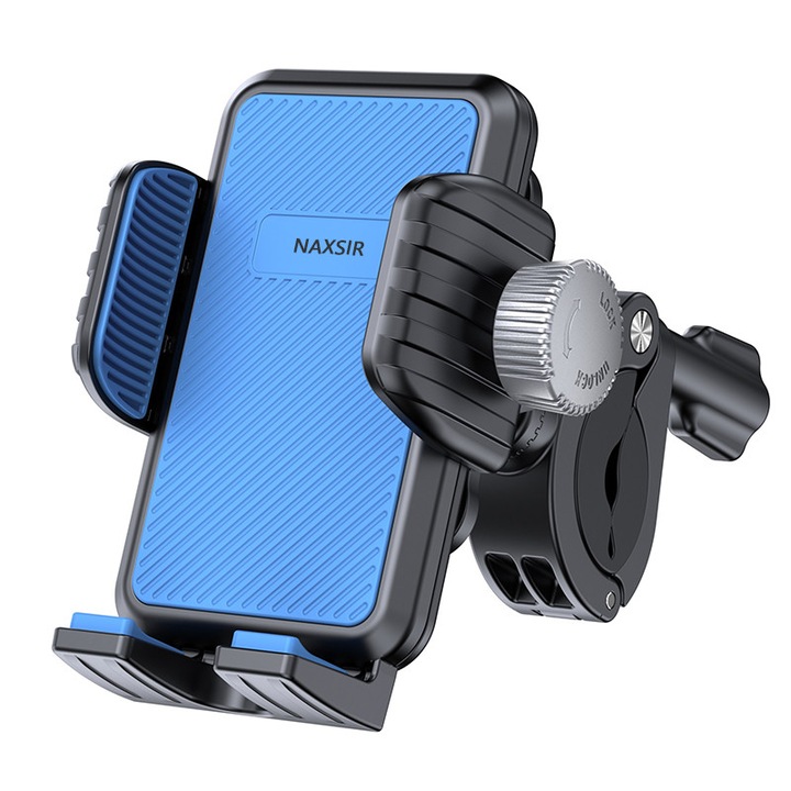 Suport Telefon Pentru Bicicleta/motocicleta, NAXSIR, 2 in 1 universale, Reglare la 360°, Brat de clema puternic, 4.5-7", Albastru