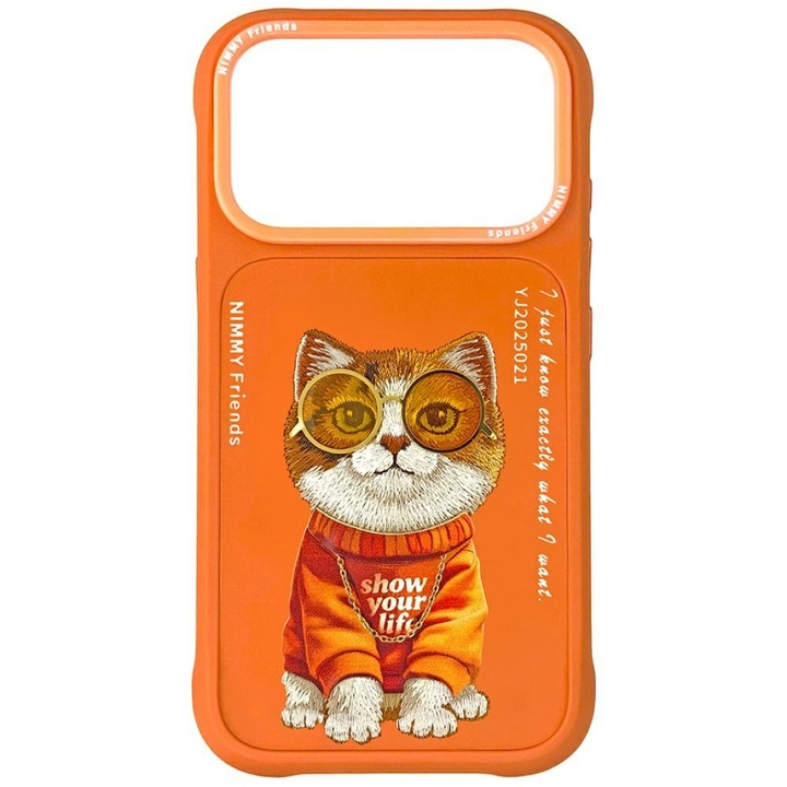 Carcasa Nimmy Glasses Cool Cat compatibila cu iPhone 17 Pro Max, Portocaliu