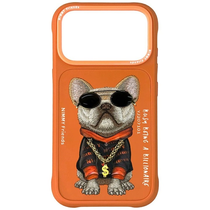 Carcasa Nimmy Glasses Cool Dog compatibila cu iPhone 17 Pro, Portocaliu