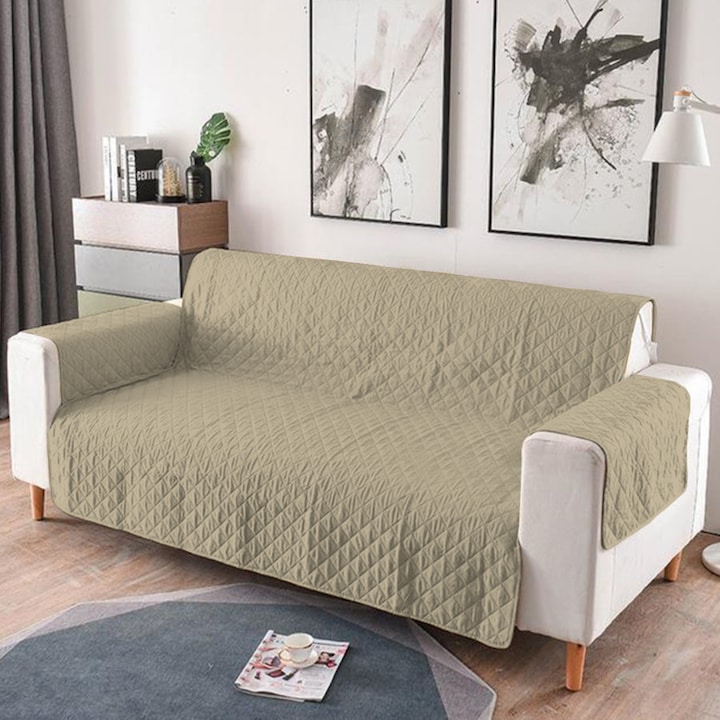 Cuvertura Matlasata pentru Canapea 3 locuri, Protectie Pete si Par, Microfibra Rezistenta, Usor de Curatat, Husa Canapea, 295x198 cm, Culoare Cappuccino