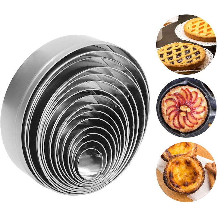 Set 14 forme taiere aluat, Zola, circulare, diferite marimi, 2.5-11.5 cm, din otel inoxidabil, argintii