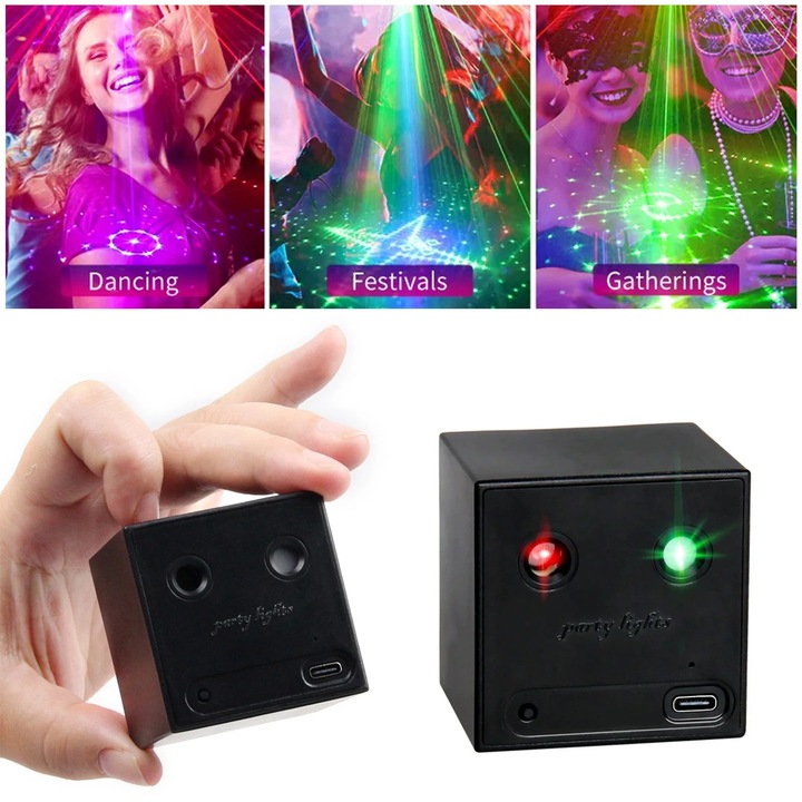 Mini Lampa Laser Portabilă Kludoo, 32 modele, LED, Reîncărcabil, Multicolor