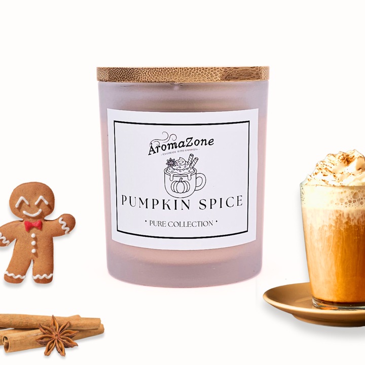 Ръчно изработена ароматна свещ AromaZone Pumpkin Spice, карамел, ванилия, 220гр