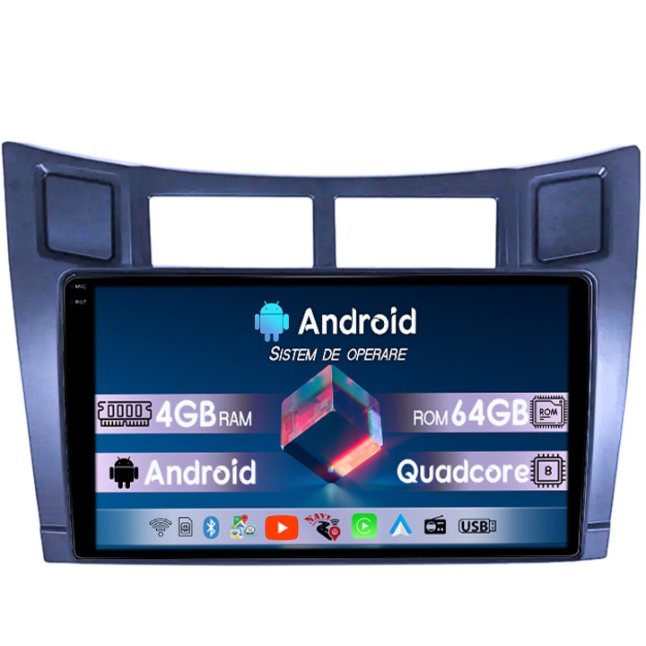 Navigație GPS Toyota Yaris 2012-2017, 4GB RAM, 64GB ROM, Octacore, QLED 1K 9", Carplay și Android Auto
